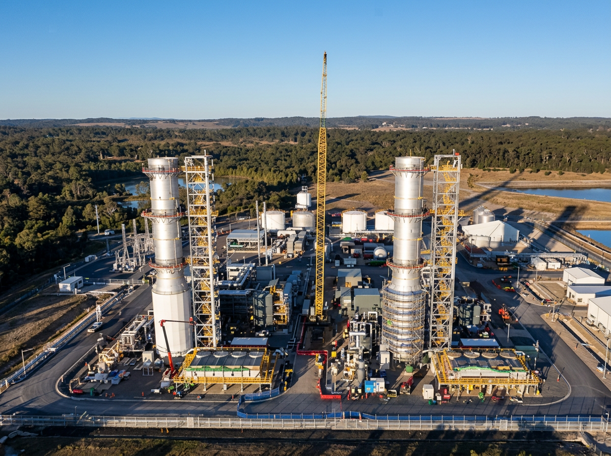 Aerial photo of an existing gas-fired power plant